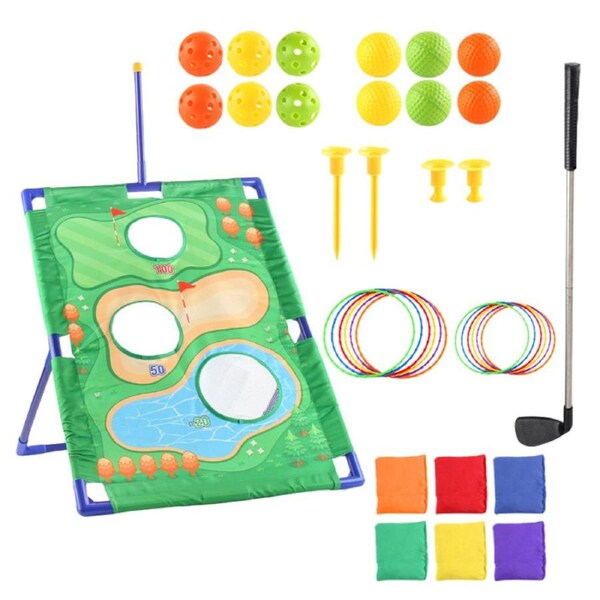 HOLALA 3-in-1 Golf Chipping & Cornhole Set with Ring Toss Game