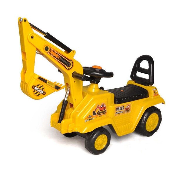 Yellow Ride-On Children's Excavator with Dual Operation Levers, Storage Bin, and Horn