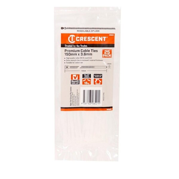 Crescent 150 x 3.6mm Natural Nylon Cable Ties 25 Pack