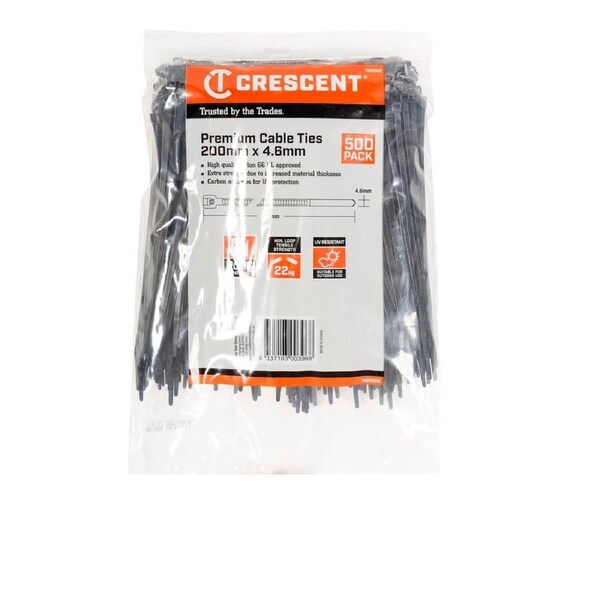Crescent Black Cable Ties 200 x 4.6mm Nylon UV Resistant 500 Pack