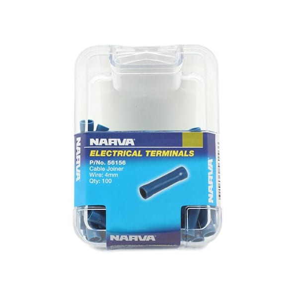Narva 4mm Blue Butt Splice Cable Joiner 100 Pack Flared Vinyl Insulated