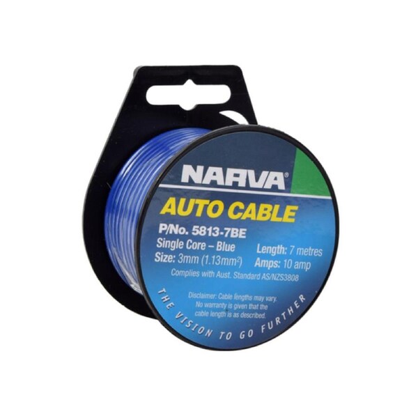 Narva 10A 3mm Blue Single Core Cable 7m Copper Durable Flexibility