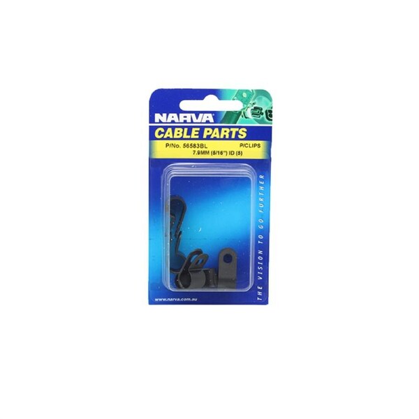 NARVA 7.9mm Black UV Resistant Nylon Cable Clamps P-Clips 5 Pack