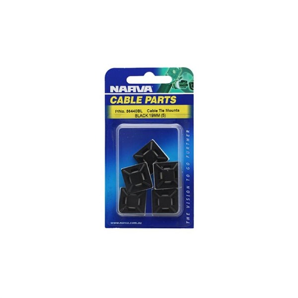 Narva Cable Tie Mount 19x19mm Black UV Resistant 5 Pack Durable