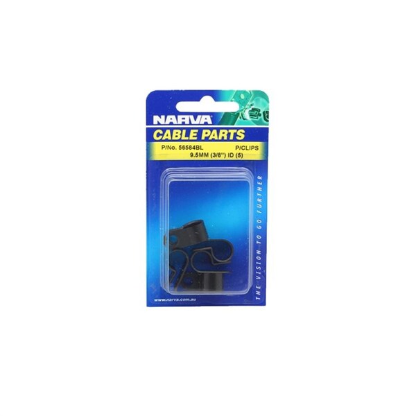 NARVA 9.5mm Black UV Resistant Nylon Cable Clamps P-Clips 5 Pack