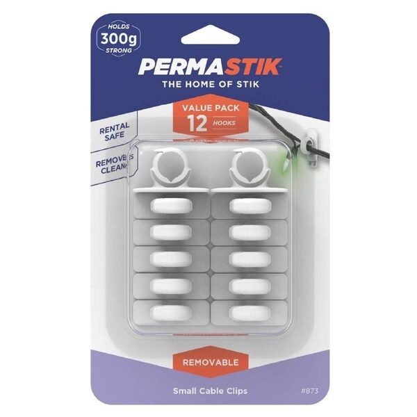 Permastik Small Cable Clips - 12 Pack - Plastic - Easy To Apply