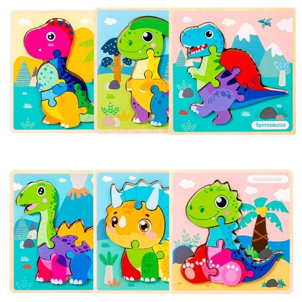 HOLALA 6Pcs Dinosaur Jigsaw Brain Training Puzzle Learning Toys for Kids-B