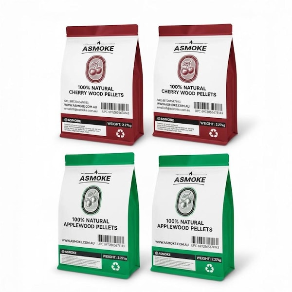 ASMOKE 20lbs (9kg) Wood Pellet Sampler Bundle - 2-Flavour Variety Pack (2x Cherry, 2x Apple)