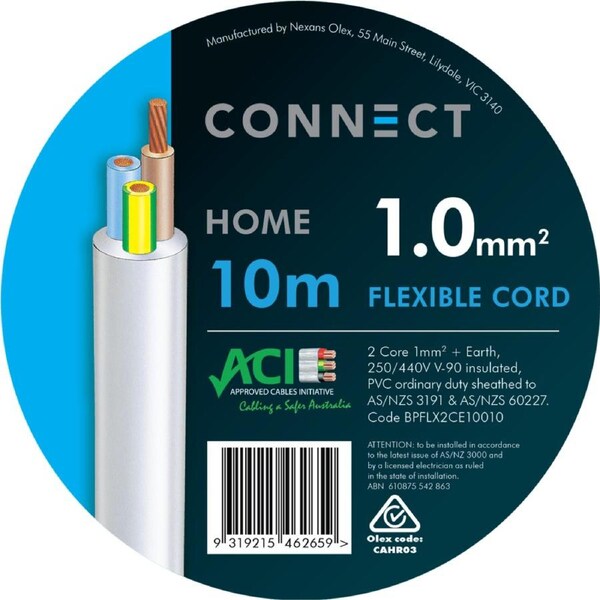 Cable Elec Flex 3 Core - 1mm x 10m - White Sheath - 450/750 Volt