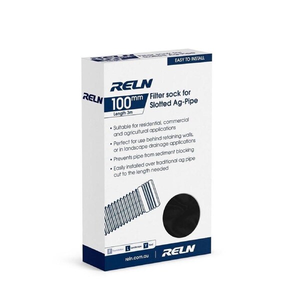 Reln Filter Sock - 100mm x 3m - Black Textile - Landscape Drainage