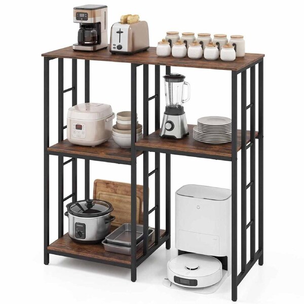 Costway Kitchen Bakers Rack Microwave Stand Table 4 Shelf Elevated Coffee Bar Table Utility Storage Cabinet Industrial