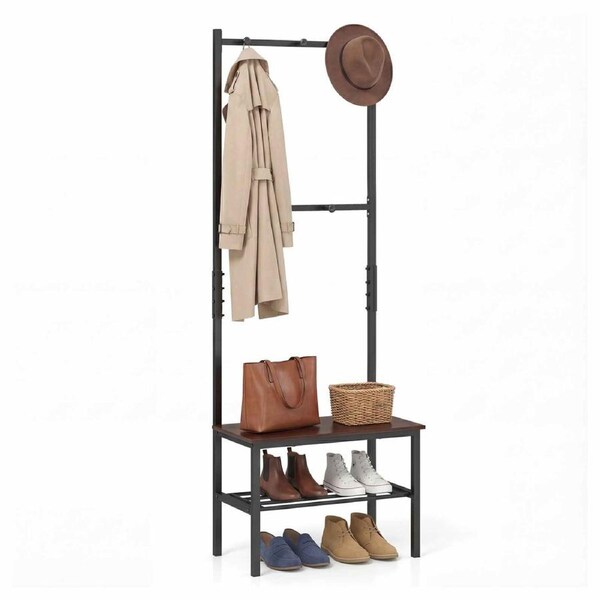 Costway 3-in-1 Hall Tree Entryway Shoes Bench Coat Rack Stand w/Hooks Storage Shelf Metal Industrial Clothes Organizer
