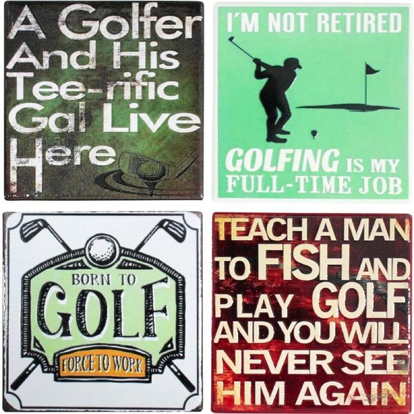 4pc LVD Glossy Retro Golf Ceramic Square Coaster Set Tableware 10x10cm