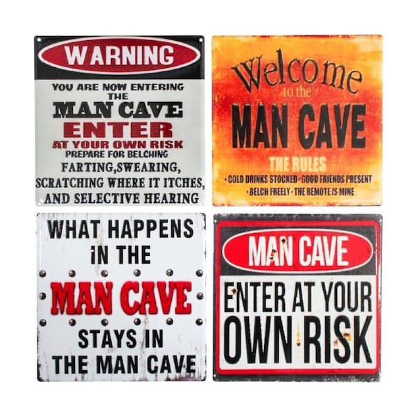 4pc LVD Glossy Ceramic Retro Man Cave Square Coaster Set Tableware 10x10cm