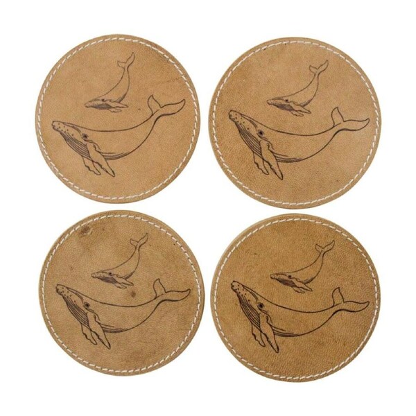4pc LVD Handcrafted Whale Genuine Leather Coaster Set Tableware 10x10cm