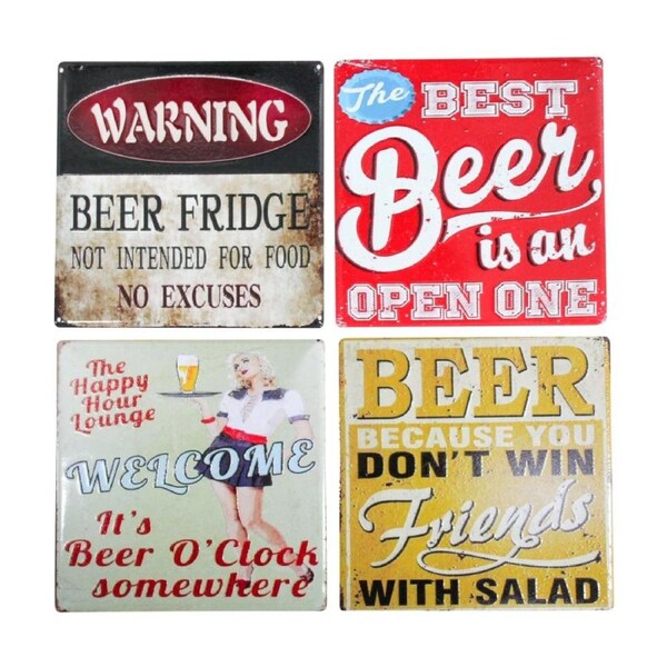 4pc LVD Glossy Ceramic Vintage Beer Square Coaster Set Tableware 10x10cm