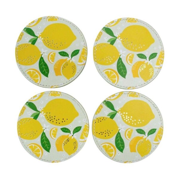4pc LVD Handcrafted Lemoncello Leather Coaster Set Tableware 10x10cm