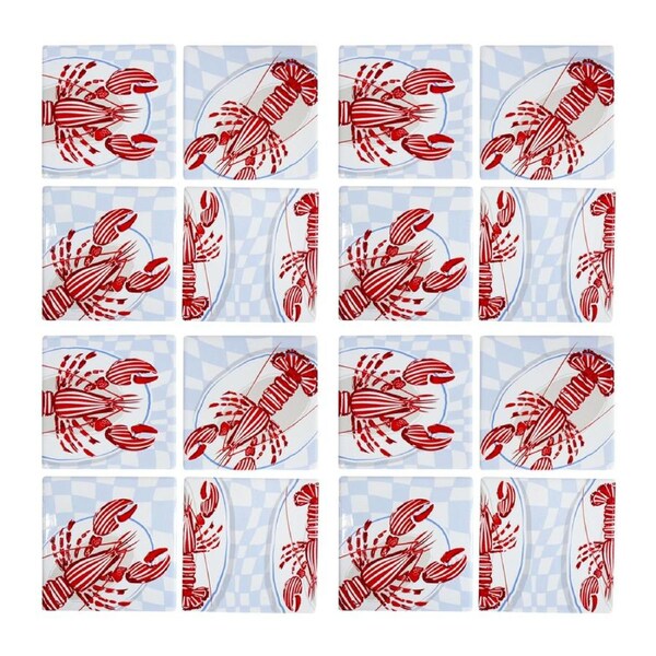 4x 4pc LVD Square Glossy Lobsters Ceramic Coaster Set Tableware 10x10cm