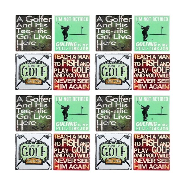 4x 4pc LVD Glossy Retro Golf Ceramic Square Coaster Set Tableware 10x10cm