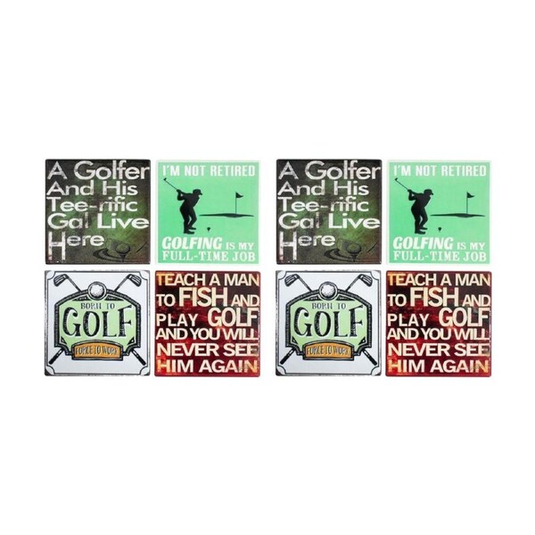 2x 4pc LVD Glossy Retro Golf Ceramic Square Coaster Set Tableware 10x10cm