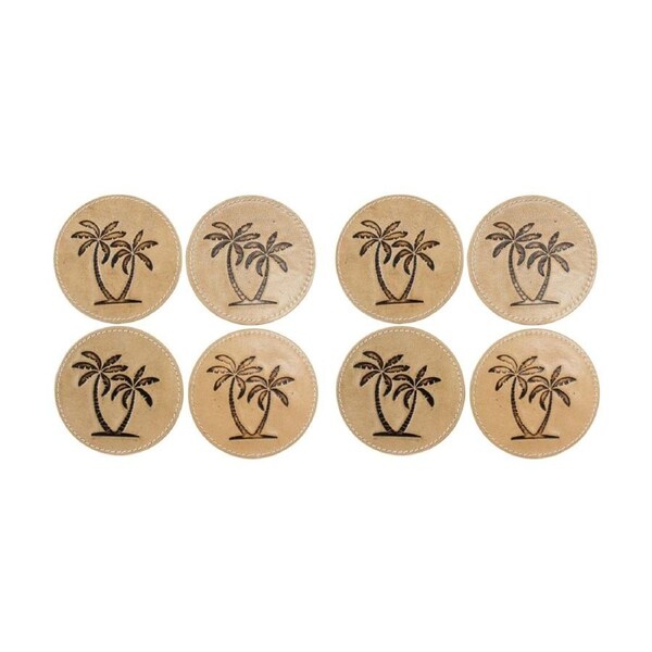 2x 4pc LVD Handcrafted Palm Genuine Leather Coaster Set Tableware 10x10cm