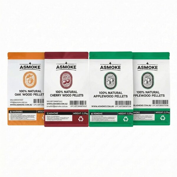 ASMOKE 4-Piece Premium Wood Pellet Variety Pack - Oak, Cherry & 2x Apple (4 x 2.27kg Bags)