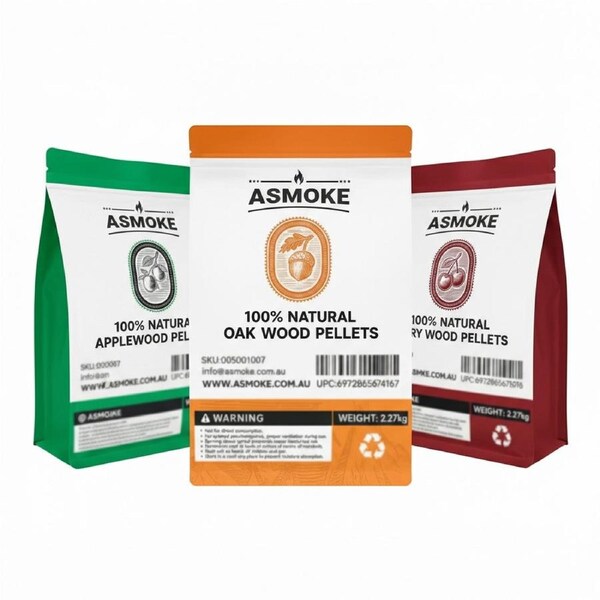 ASMOKE 3-Piece Premium Wood Pellet Variety Pack - Oak, Cherry & Apple (3 x 2.27kg Bags)