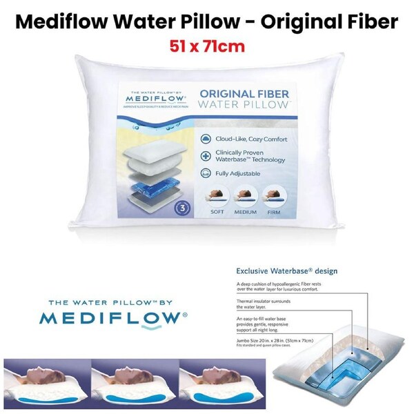 Mediflow Adjustable Waterbase Pillow for Neck Pain Reduction, Standard 51 x 71 cm