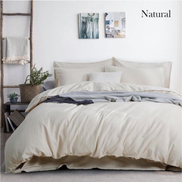 Luxurious Linen Cotton Quilt Cover Set King Size Natural - Soft, Breathable