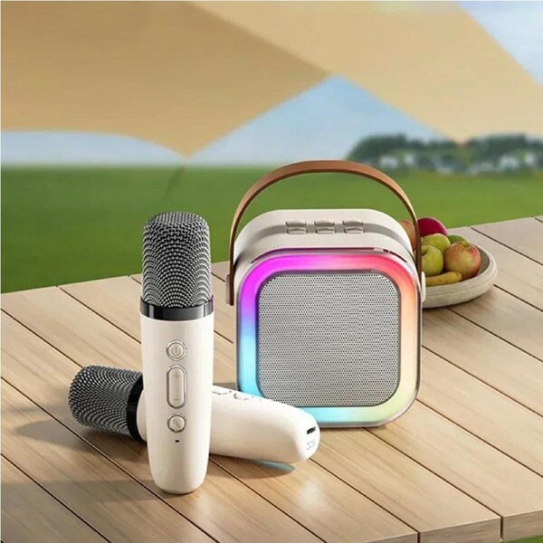 NNEOBA K12 Bluetooth Karaoke Machine with Dual Microphones, RGB Lights, 600g