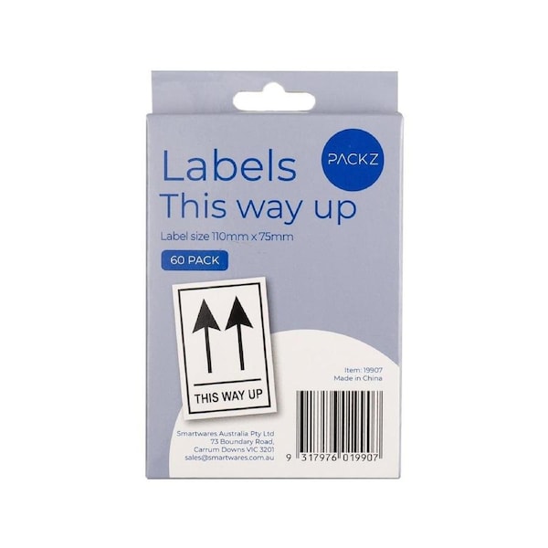 Packz This Way Up Label - 110 x 75mm - 60 Pack - Strong Adhesive