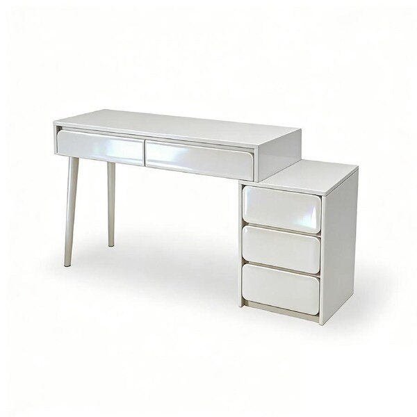 FORET High Gloss White Dressing Table 5 Drawer Extendable Vanity 100cm