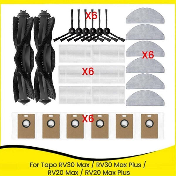 Roller Side Brush Filter Mops Dust Bag for Tapo RV30 Max/RV30 Max Plus/RV20 Max/RV20 Max Plus Robot Vacuum Attachment