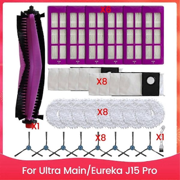 Replacement Parts for J15 Pro for Ultra Main Side Brush Filter Mop Cloth Dust Bag Kit