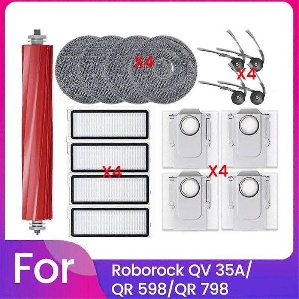 17PCS for 35A / QR 598 / QR 798 Vacuum Cleaner Parts Main Side Brush HEPA Filter Mop Cloth Dust Bag