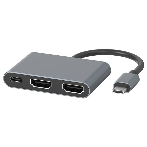 Antsig 3 in 1 USB-C to HDMI Adapter - Dual 4K UHD - Grey - 100W Charging