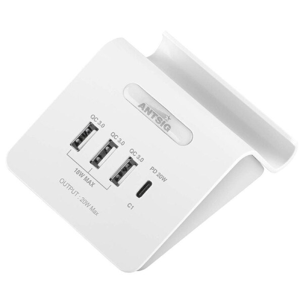 Antsig 20W Compact USB Charger - 4 Ports - Fast Charging - Device Holder - AP3034B