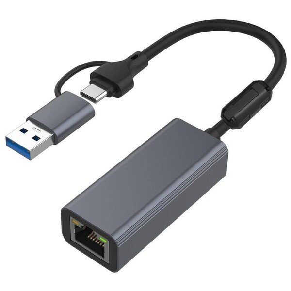 Antsig USB C USB A to Ethernet Adapter - Compact - Grey - Reliable Wired Connectivity