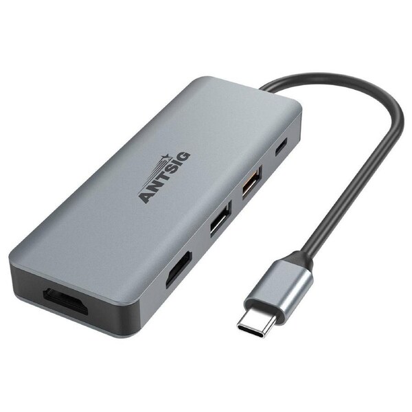 Antsig 7 in 1 USB C Multiport Adapter - Dual HDMI 4K - USB-A - SD Slots - 270mm