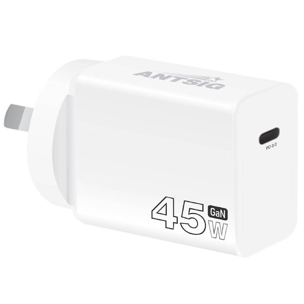 Antsig 45W USB-C GaN Wall Charger APWC45WC - White, Single-Port Fast Charge