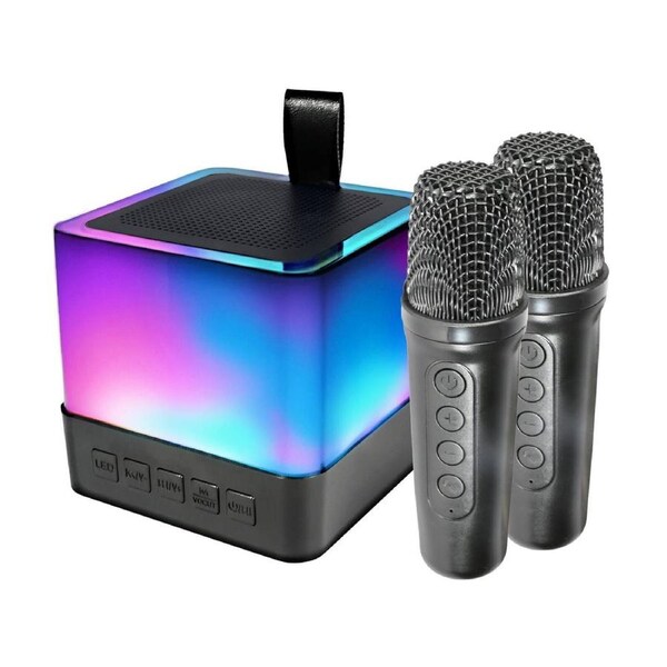 Mirabella Portable Karaoke Speaker with Microphones - 2 Wireless Mics - 110mm x 140mm x 96mm - Rechargeable Battery - Bluetooth