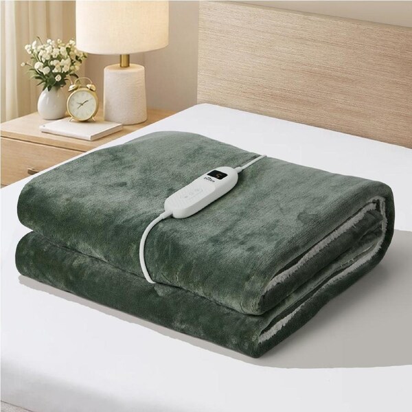 Bedra Electric Throw Rug Dual Side Heated Blanket Flannel&Sherpa Green