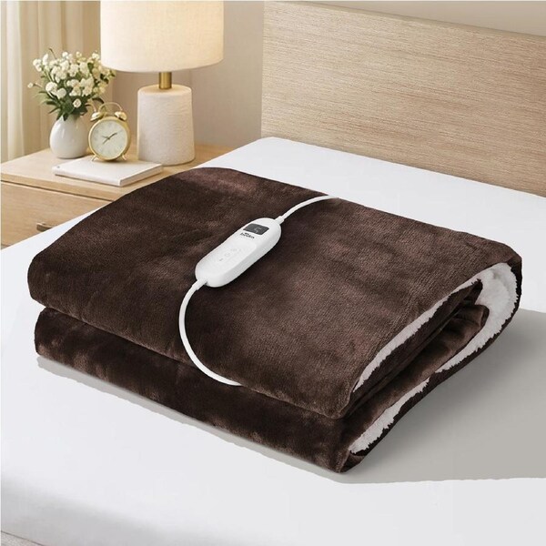 Bedra Electric Throw Rug Dual Side Heated Blanket Flannel&Sherpa Brown