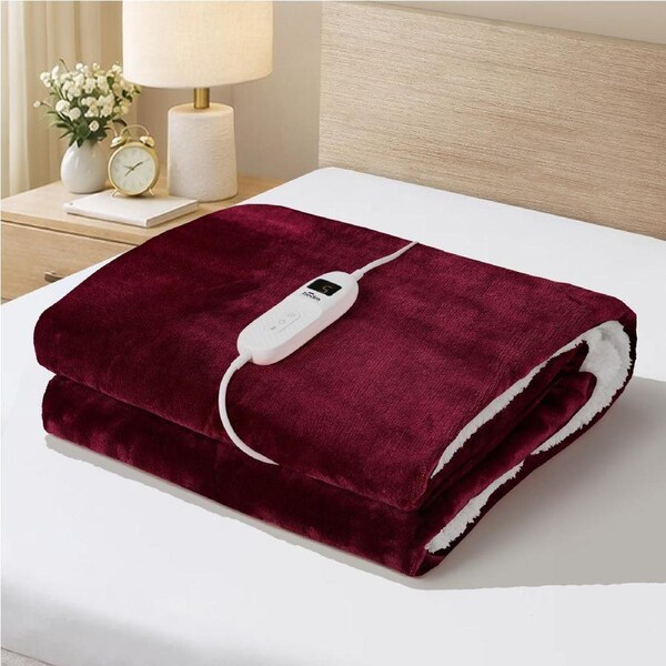 Bedra Electric Throw Rug Dual Side Heated Blanket Flannel&Sherpa Burgundy
