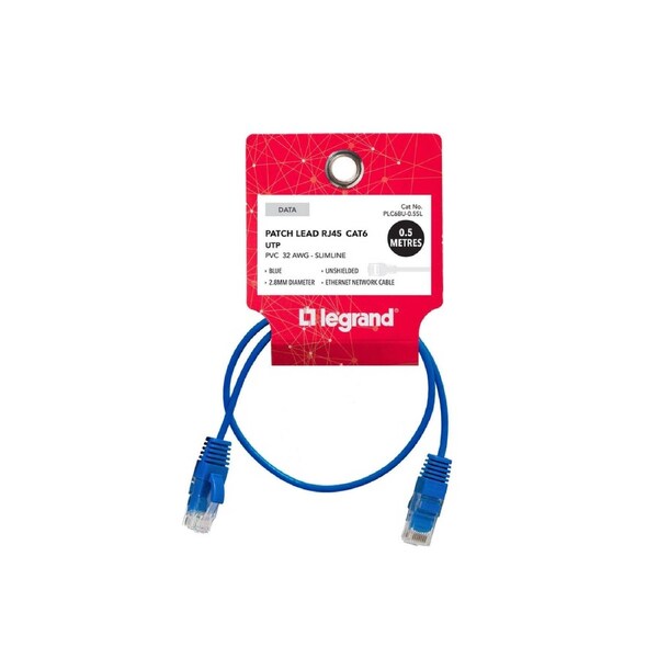 Legrand 0.5m Blue Cat6 RJ45 UTP Slimline Patch Lead PLC6BU-0.5SL