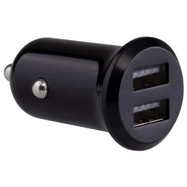 Click 12W 2 Port USB Car Charger - Compact Black - 5V 2.4A Output