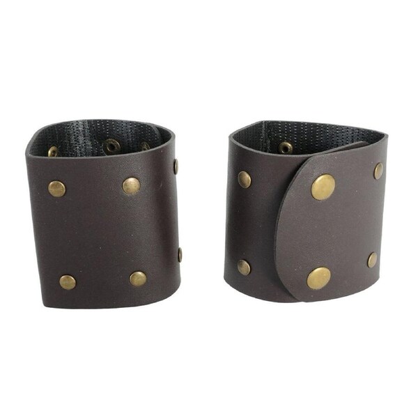 Gods and Goddesses Wristband Cuffs Brown Faux Leather Bronze Stud Pair