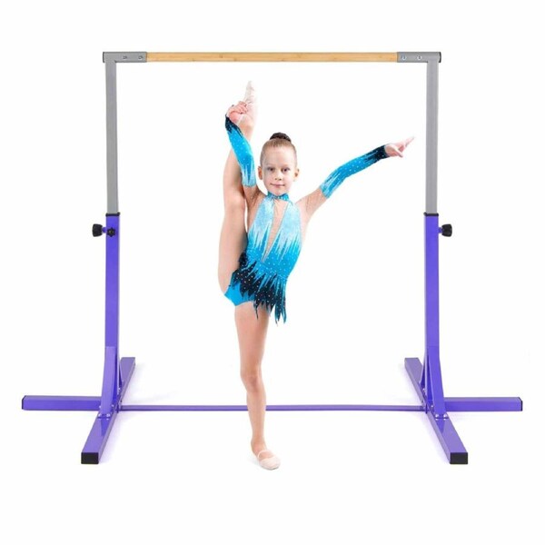 Costway Gymnastics Bar Junior Training Bar Horizontal Kip Bar Sports 12-Level Adjustable Home Gym Equipment Purple