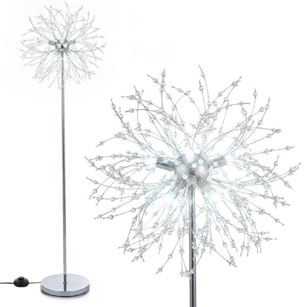Costway 1.6m Crystal Floor Lamp Modern Dandelion Reading Light Metal Pole Lamp Foot Switch Living Room Bedisde