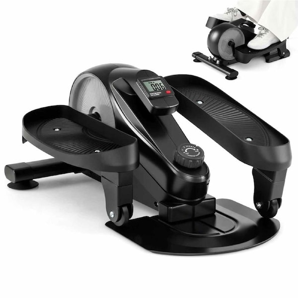 Costway Under Desk Elliptical Machine Adjustable LCD Pedal Exerciser Exercise Bike Quiet Compact Leg Cross Tainer Home Office Cardio